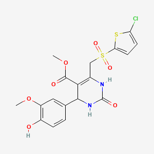molecular formula C18H17ClN2O7S2 B2683169 甲基 6-(((5-氯噻吩-2-基)磺酰)甲基)-4-(4-羟基-3-甲氧基苯基)-2-氧代-1,2,3,4-四氢嘧啶-5-甲酸酯 CAS No. 931700-73-1