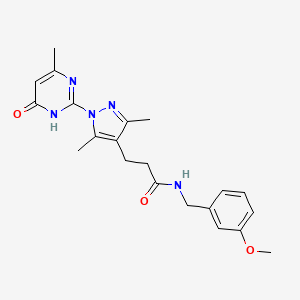 molecular formula C21H25N5O3 B2683174 3-(3,5-二甲基-1-(4-甲基-6-氧代-1,6-二氢嘧啶-2-基)-1H-吡唑-4-基)-N-(3-甲氧基苄基)丙酰胺 CAS No. 1171679-36-9