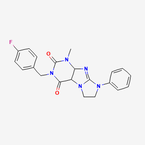 molecular formula C21H18FN5O2 B2683176 3-[(4-fluorophenyl)methyl]-1-methyl-8-phenyl-1H,2H,3H,4H,6H,7H,8H-imidazo[1,2-g]purine-2,4-dione CAS No. 872838-76-1