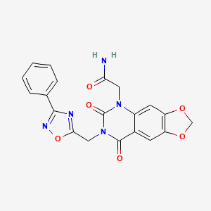 molecular formula C20H15N5O6 B2683179 2-(6,8-dioxo-7-((3-phenyl-1,2,4-oxadiazol-5-yl)methyl)-7,8-dihydro-[1,3]dioxolo[4,5-g]quinazolin-5(6H)-yl)acetamide CAS No. 894930-53-1