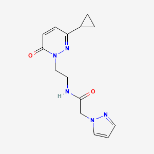 molecular formula C14H17N5O2 B2683189 N-(2-(3-cyclopropyl-6-oxopyridazin-1(6H)-yl)ethyl)-2-(1H-pyrazol-1-yl)acetamide CAS No. 2034563-70-5