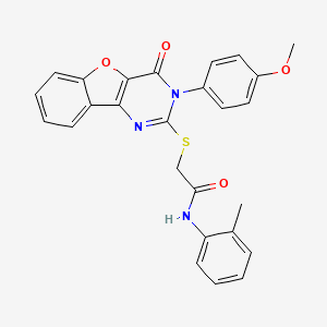 molecular formula C26H21N3O4S B2683195 2-((3-(4-methoxyphenyl)-4-oxo-3,4-dihydrobenzofuro[3,2-d]pyrimidin-2-yl)thio)-N-(o-tolyl)acetamide CAS No. 866896-92-6