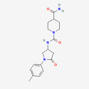 molecular formula C18H24N4O3 B2683215 N1-(5-氧代-1-(对甲苯基)吡咯烷-3-基)哌啶-1,4-二羧酰胺 CAS No. 887465-66-9