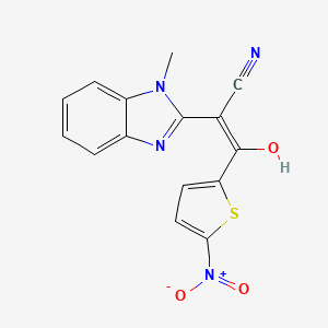 molecular formula C15H10N4O3S B2683232 2-(1-甲基(3-羟基苯并咪唑-2-基亚甲基))-3-(5-硝基(2-噻吩基))-3-氧代丙烯腈 CAS No. 307327-01-1