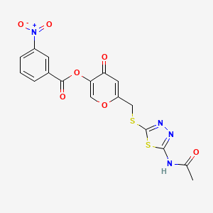 B2683235 6-(((5-acetamido-1,3,4-thiadiazol-2-yl)thio)methyl)-4-oxo-4H-pyran-3-yl 3-nitrobenzoate CAS No. 896016-13-0