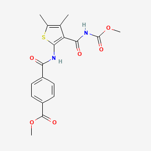 molecular formula C18H18N2O6S B2683253 甲基 4-[[3-(甲氧羰基氨基)-4,5-二甲基噻吩-2-基]氨基]苯甲酸酯 CAS No. 896306-61-9