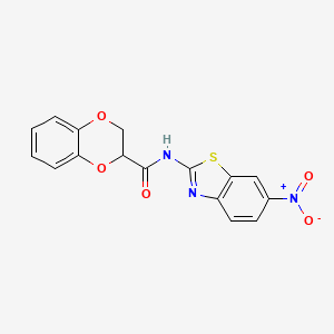 molecular formula C16H11N3O5S B2683266 N-(6-nitro-1,3-benzothiazol-2-yl)-2,3-dihydro-1,4-benzodioxine-2-carboxamide CAS No. 449176-02-7