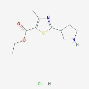 molecular formula C11H17ClN2O2S B2683279 乙酸 4-甲基-2-(吡咯烷-3-基)-1,3-噻唑-5-甲酸酯 盐酸盐 CAS No. 2094317-18-5