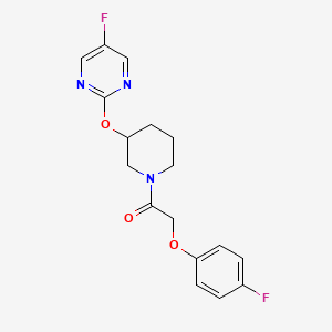 molecular formula C17H17F2N3O3 B2683286 2-(4-Fluorophenoxy)-1-(3-((5-fluoropyrimidin-2-yl)oxy)piperidin-1-yl)ethanone CAS No. 2034528-00-0