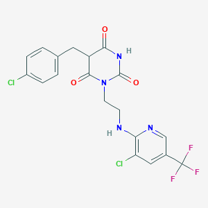 molecular formula C19H15Cl2F3N4O3 B2683291 5-(4-chlorobenzyl)-1-(2-{[3-chloro-5-(trifluoromethyl)-2-pyridinyl]amino}ethyl)-2,4,6(1H,3H,5H)-pyrimidinetrione CAS No. 400077-21-6