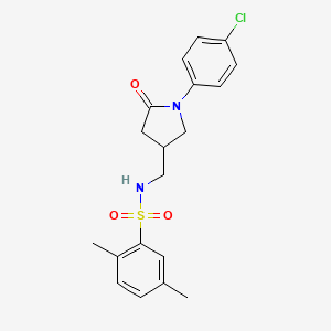 molecular formula C19H21ClN2O3S B2683294 N-((1-(4-chlorophenyl)-5-oxopyrrolidin-3-yl)methyl)-2,5-dimethylbenzenesulfonamide CAS No. 954714-60-4