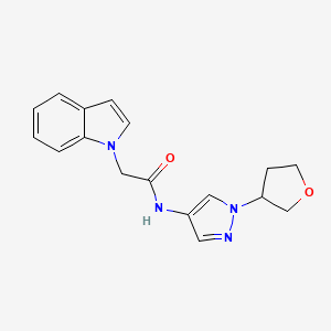 molecular formula C17H18N4O2 B2683302 2-(1H-indol-1-yl)-N-(1-(tetrahydrofuran-3-yl)-1H-pyrazol-4-yl)acetamide CAS No. 1797984-27-0
