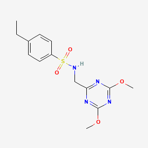 molecular formula C14H18N4O4S B2683310 N-((4,6-二甲氧基-1,3,5-三嗪-2-基)甲基)-4-乙基苯磺酰胺 CAS No. 2034424-43-4
