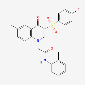 molecular formula C25H21FN2O4S B2683317 2-[3-(4-fluorophenyl)sulfonyl-6-methyl-4-oxoquinolin-1-yl]-N-(2-methylphenyl)acetamide CAS No. 866808-70-0