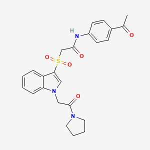 molecular formula C24H25N3O5S B2683337 N-(4-acetylphenyl)-2-((1-(2-oxo-2-(pyrrolidin-1-yl)ethyl)-1H-indol-3-yl)sulfonyl)acetamide CAS No. 878056-98-5