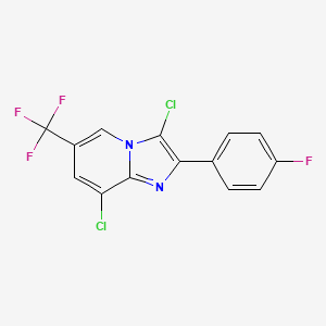 molecular formula C14H6Cl2F4N2 B2683342 3,8-Dichloro-2-(4-fluorophenyl)-6-(trifluoromethyl)imidazo[1,2-a]pyridine CAS No. 866145-52-0