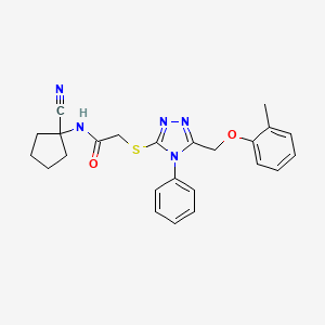 molecular formula C24H25N5O2S B2683343 N-(1-cyanocyclopentyl)-2-({5-[(2-methylphenoxy)methyl]-4-phenyl-4H-1,2,4-triazol-3-yl}sulfanyl)acetamide CAS No. 920676-21-7