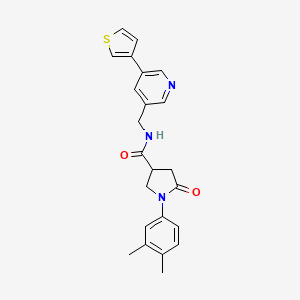 molecular formula C23H23N3O2S B2683354 1-(3,4-dimethylphenyl)-5-oxo-N-((5-(thiophen-3-yl)pyridin-3-yl)methyl)pyrrolidine-3-carboxamide CAS No. 1788852-19-6