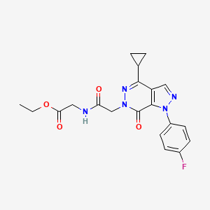 molecular formula C20H20FN5O4 B2683369 ethyl 2-(2-(4-cyclopropyl-1-(4-fluorophenyl)-7-oxo-1H-pyrazolo[3,4-d]pyridazin-6(7H)-yl)acetamido)acetate CAS No. 1105237-69-1