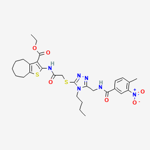 molecular formula C29H36N6O6S2 B2683380 ethyl 2-({[(4-butyl-5-{[(4-methyl-3-nitrobenzoyl)amino]methyl}-4H-1,2,4-triazol-3-yl)thio]acetyl}amino)-5,6,7,8-tetrahydro-4H-cyclohepta[b]thiophene-3-carboxylate CAS No. 393850-08-3