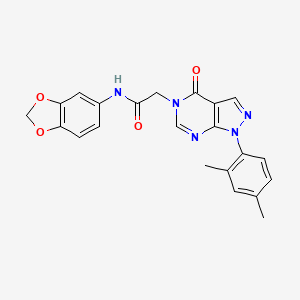 molecular formula C22H19N5O4 B2683382 N-(1,3-苯并二氧杂环戊-5-基)-2-[1-(2,4-二甲基苯基)-4-氧代-吡唑并[3,4-d]嘧啶-5-基]乙酰胺 CAS No. 895000-36-9