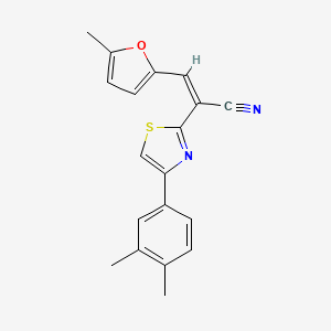 molecular formula C19H16N2OS B2683387 (2Z)-2-[4-(3,4-二甲基苯基)-1,3-噻唑-2-基]-3-(5-甲基呋喃-2-基)丙-2-烯腈 CAS No. 423739-66-6
