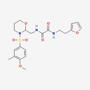 molecular formula C21H27N3O7S B2683397 N1-(2-(呋喃-2-基)乙基)-N2-((3-((4-甲氧基-3-甲基苯基)磺酰)-1,3-噁二氮杂环丁烷-2-基)甲基)草酰胺 CAS No. 872986-46-4