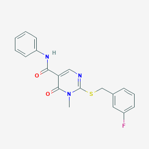2-[(3-fluorophenyl)methylsulfanyl]-1-methyl-6-oxo-N-phenylpyrimidine-5-carboxamide