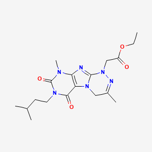 molecular formula C18H26N6O4 B2683407 ethyl 2-(7-isopentyl-3,9-dimethyl-6,8-dioxo-6,7,8,9-tetrahydro-[1,2,4]triazino[3,4-f]purin-1(4H)-yl)acetate CAS No. 923194-41-6