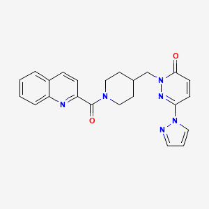 molecular formula C23H22N6O2 B2683415 6-(1H-pyrazol-1-yl)-2-{[1-(quinoline-2-carbonyl)piperidin-4-yl]methyl}-2,3-dihydropyridazin-3-one CAS No. 2198584-35-7