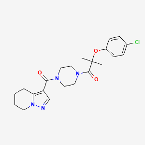 molecular formula C22H27ClN4O3 B2683426 2-(4-Chlorophenoxy)-2-methyl-1-(4-(4,5,6,7-tetrahydropyrazolo[1,5-a]pyridine-3-carbonyl)piperazin-1-yl)propan-1-one CAS No. 2034452-66-7