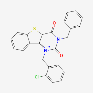 molecular formula C24H17ClN2O2S B2683430 5-Benzyl-3-[(2-chlorophenyl)methyl]-8-thia-3,5-diazatricyclo[7.4.0.0^{2,7}]trideca-1(9),2(7),10,12-tetraene-4,6-dione CAS No. 892307-34-5