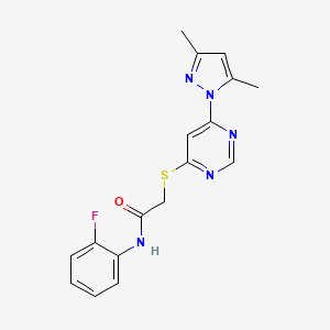 2-((6-(3,5-dimethyl-1H-pyrazol-1-yl)pyrimidin-4-yl)thio)-N-(2-fluorophenyl)acetamide