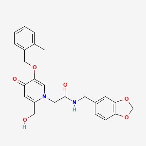 molecular formula C24H24N2O6 B2683441 N-(苯并[d][1,3]二噁杂环-5-基甲基)-2-(2-(羟甲基)-5-((2-甲基苄基)氧基)-4-氧代吡啶-1(4H)-基)乙酰胺 CAS No. 946380-91-2