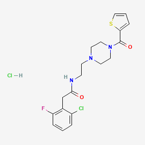 molecular formula C19H22Cl2FN3O2S B2683448 2-(2-chloro-6-fluorophenyl)-N-(2-(4-(thiophene-2-carbonyl)piperazin-1-yl)ethyl)acetamide hydrochloride CAS No. 1351618-12-6