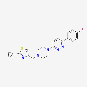 molecular formula C21H22FN5S B2683486 2-Cyclopropyl-4-[[4-[6-(4-fluorophenyl)pyridazin-3-yl]piperazin-1-yl]methyl]-1,3-thiazole CAS No. 2380187-77-7