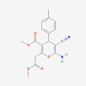 molecular formula C18H18N2O5 B2683489 methyl 6-amino-5-cyano-2-(2-methoxy-2-oxoethyl)-4-(4-methylphenyl)-4H-pyran-3-carboxylate CAS No. 547769-52-8