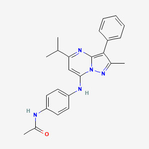 molecular formula C24H25N5O B2683505 N-[4-(5-异丙基-2-甲基-3-苯基-嘧啶并[1,5-a]嘧啶-7-基氨基)-苯基]-乙酰胺 CAS No. 896830-11-8