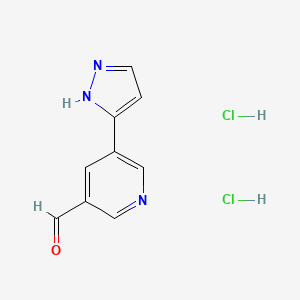 molecular formula C9H9Cl2N3O B2683512 5-(1H-Pyrazol-5-yl)pyridine-3-carbaldehyde;dihydrochloride CAS No. 2402839-11-4