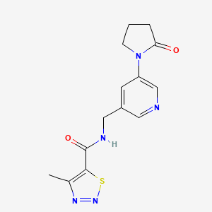 molecular formula C14H15N5O2S B2683527 4-methyl-N-((5-(2-oxopyrrolidin-1-yl)pyridin-3-yl)methyl)-1,2,3-thiadiazole-5-carboxamide CAS No. 2034387-59-0