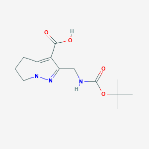 molecular formula C13H19N3O4 B2683536 2-[[(2-Methylpropan-2-yl)oxycarbonylamino]methyl]-5,6-dihydro-4H-pyrrolo[1,2-b]pyrazole-3-carboxylic acid CAS No. 2361644-81-5