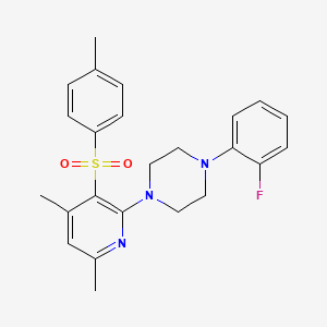molecular formula C24H26FN3O2S B2683554 1-{4,6-Dimethyl-3-[(4-methylphenyl)sulfonyl]-2-pyridinyl}-4-(2-fluorophenyl)piperazine CAS No. 478245-30-6