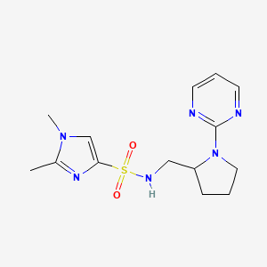 molecular formula C14H20N6O2S B2683560 1,2-dimethyl-N-{[1-(pyrimidin-2-yl)pyrrolidin-2-yl]methyl}-1H-imidazole-4-sulfonamide CAS No. 2097930-19-1