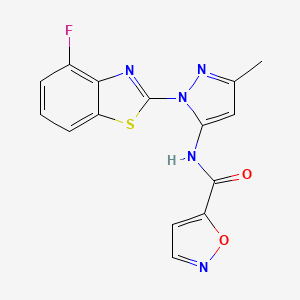 molecular formula C15H10FN5O2S B2683562 N-(1-(4-氟苯并[d]噻唑-2-基)-3-甲基-1H-吡唑-5-基)异噁唑-5-甲酰胺 CAS No. 1171939-22-2