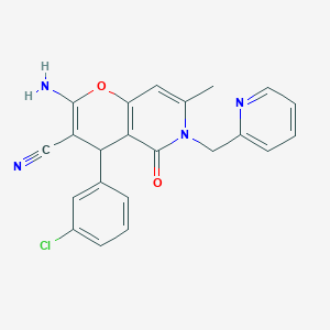 molecular formula C22H17ClN4O2 B2683566 2-amino-4-(3-chlorophenyl)-7-methyl-5-oxo-6-(pyridin-2-ylmethyl)-5,6-dihydro-4H-pyrano[3,2-c]pyridine-3-carbonitrile CAS No. 712295-81-3