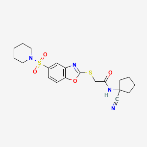 molecular formula C20H24N4O4S2 B2683571 N-(1-cyanocyclopentyl)-2-[(5-piperidin-1-ylsulfonyl-1,3-benzoxazol-2-yl)sulfanyl]acetamide CAS No. 924472-23-1
