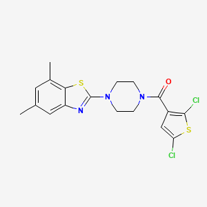 molecular formula C18H17Cl2N3OS2 B2683574 (2,5-二氯噻吩-3-基)(4-(5,7-二甲基苯并[d]噻唑-2-基)哌嗪-1-基)甲酮 CAS No. 897483-17-9