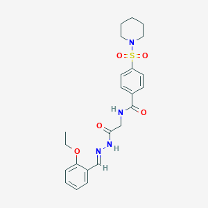 molecular formula C23H28N4O5S B2683589 (E)-N-(2-(2-(2-ethoxybenzylidene)hydrazinyl)-2-oxoethyl)-4-(piperidin-1-ylsulfonyl)benzamide CAS No. 391885-39-5