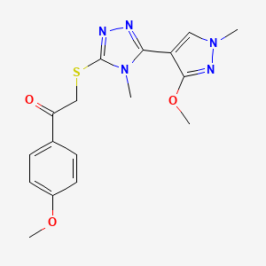 molecular formula C17H19N5O3S B2683599 2-((5-(3-甲氧基-1-甲基-1H-嘧啶-4-基)-4-甲基-4H-1,2,4-三唑-3-基)硫)-1-(4-甲氧基苯基)乙酮 CAS No. 1014074-65-7