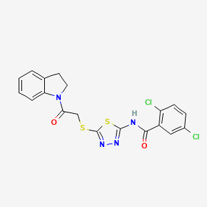molecular formula C19H14Cl2N4O2S2 B2683608 2,5-dichloro-N-(5-((2-(indolin-1-yl)-2-oxoethyl)thio)-1,3,4-thiadiazol-2-yl)benzamide CAS No. 392300-94-6